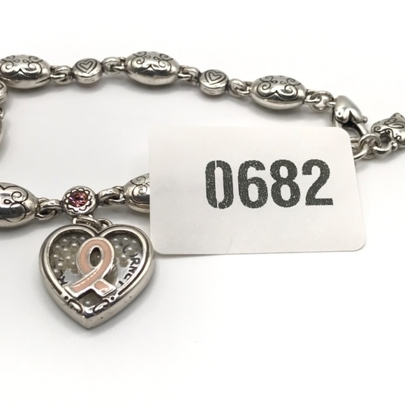 Brighton Link Bracelet Heart Charm Pink Crystals Love Heals Silver Plate 7.5-8" - Picture 10 of 10
